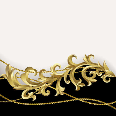 Black background with gold plants and rope.のイラスト素材