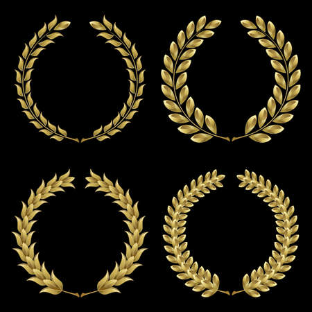 Set from  gold laurel wreath on the black background のイラスト素材