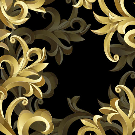 Black background with  gold frame from abstract plant. Clipping Mask.のイラスト素材