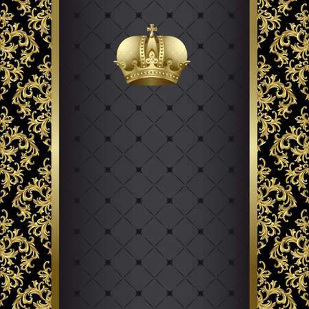 Black background with  gold abstract plant and crownのイラスト素材