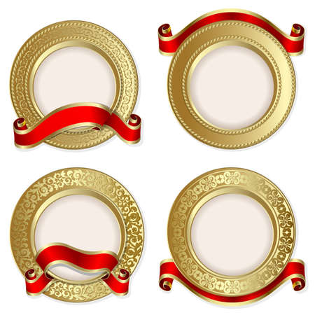 Set from  gold backgrounds with red ribbon on the white background のイラスト素材