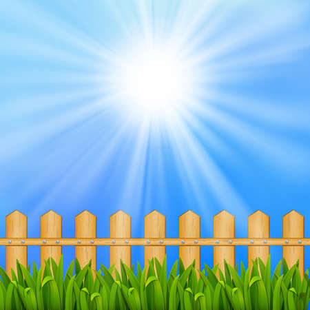 Summer background with blue sky and sun, and field  EPS10  Mesh  Clipping Maskのイラスト素材