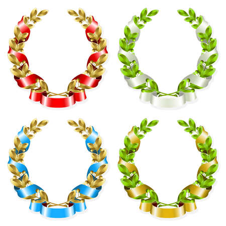Set of laurel wreaths with ribbon on the white background のイラスト素材