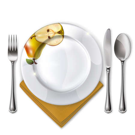 Empty plate with spoon, knife and fork on a white background  Mesh  Clipping Mask のイラスト素材