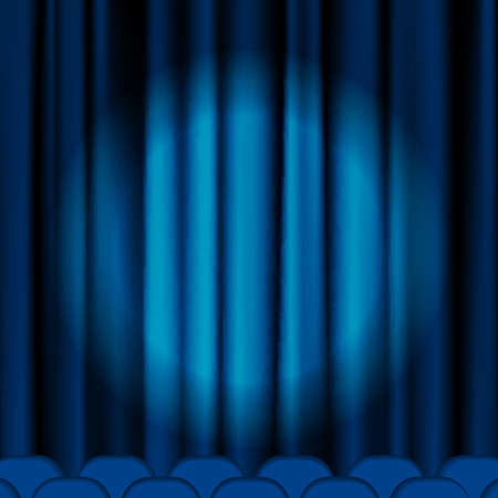 Blue curtains to theater stage. Mesh.EPS10.This file contains transparency.のイラスト素材