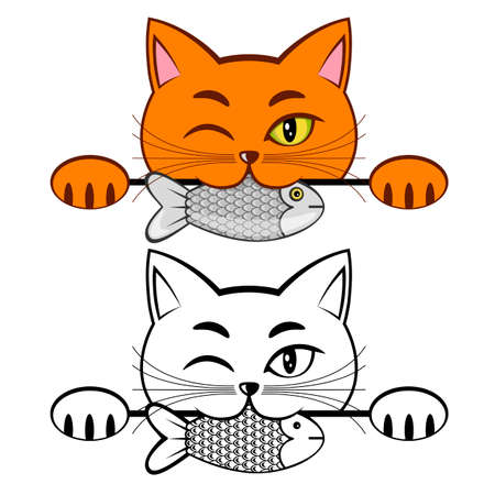 Happy orange cat with fishのイラスト素材