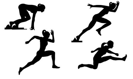 Set of running athletes women silhouettes on white background. Vector illustration.のイラスト素材