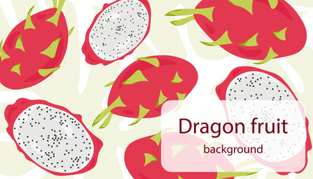 Abstract Background, Dragon Fruits, Tropical, Exotic, Hand Drawn, Pitaya, Vitamin, Summer, Pink, Dragonfruit, Asia, Vector, Illustrationのイラスト素材