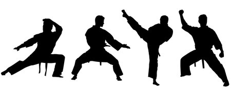 Set of sport men, Karate, Athletic, Silhouette, Kata, Power, Training, Combat, Vector Illustrationのイラスト素材