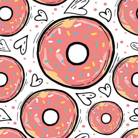 Pattern with donuts on a white backgroundのイラスト素材
