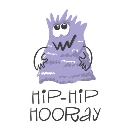 Baby print with monster: HIP-HIP HOORAY. hand drawn graphicのイラスト素材