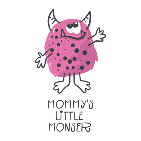 Baby print with monster: MOMMY'S LITTLE MONSTER. hand drawn graphicのイラスト素材