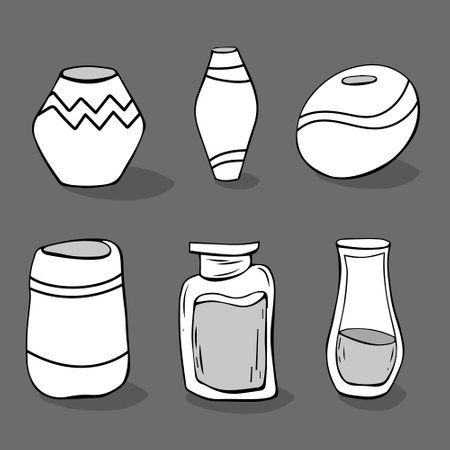 A vase for flowers. Black and white. Illustration of a vase for interior decorationのイラスト素材