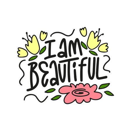 Handwritten phrase I'M BEAUTIFUL for postcards, posters, stickers, etc.のイラスト素材