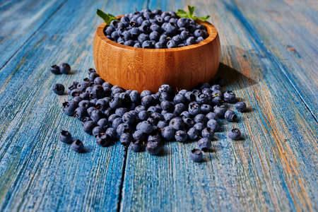 Fresh blueberries on the table in a deep dish, the chef prepared it for filling for croissantsの写真素材