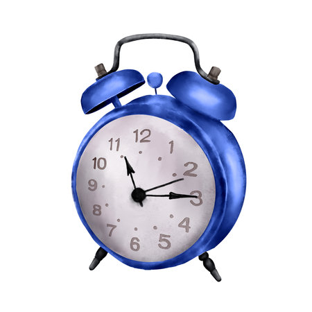 Antique alarm clock on a white background. The school alarm clock. Hand-drawn in Photoshop, imitation of watercolor.の写真素材