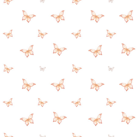 Delicate pastel colored butterflies Flying, elegant butterflies and moths. Watercolor illustration in digital style Seamless pattern repeating the ornament on a white background. Suitable for textilesの写真素材