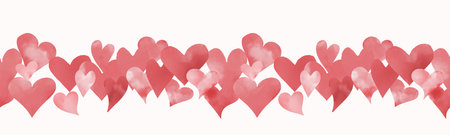 Lovely valentine hearts on a seamless border. Watercolor illustration in digital. Pink hearts for...