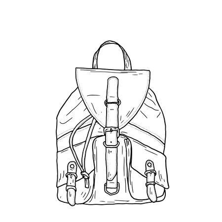 Backpack for school and hiking, sketch. Vector illustration. Elegant urban backpack, bag, isolated...