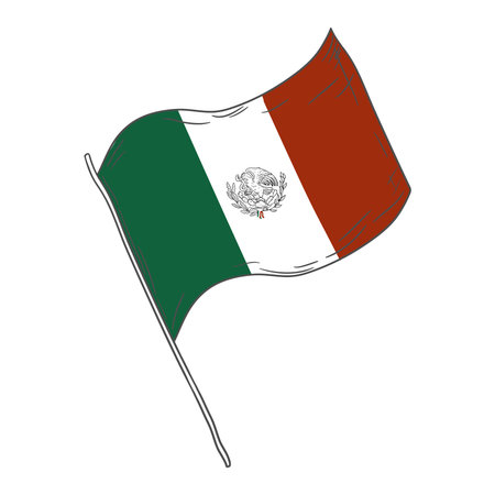 Mexican flag. Vector illustration. Isolated on a white background. Revolution Day and the national flag of Mexico, which can be used to celebrate national holidays in Mexico.のイラスト素材