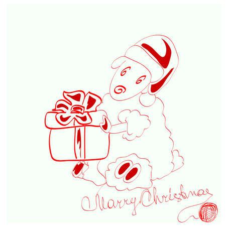 Sheep in a red outline of a woolen threadのイラスト素材