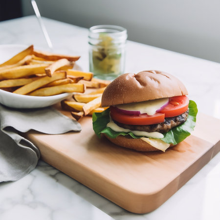 cheeseburger with french fries. AI generated contentの素材