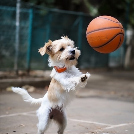 Cute Dog Playing Basket Ball. AI generated contentの素材