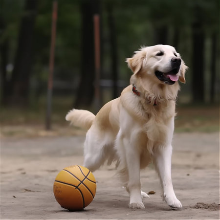 Cute Dog Playing Basket Ball. AI generated contentの素材