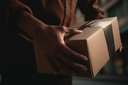 Man mover holding cardboard box, close up. AI generated contentの素材