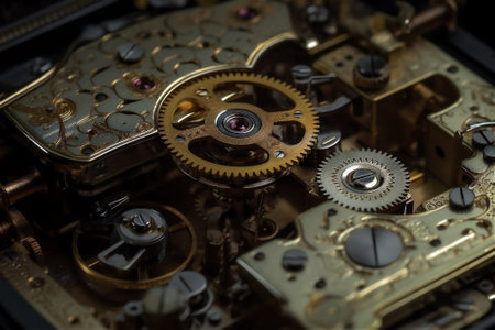 Clock mechanism macro shot. AI generated contentの素材