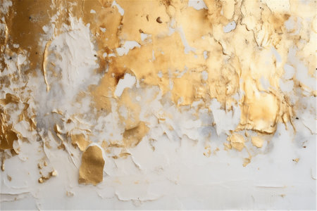 White and golden messy wall stucco texture background. Decorative wall paint. AI generated contentの素材