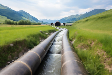 sewage pipes going into river, pollution rivers and ecology. AI generated contentの素材