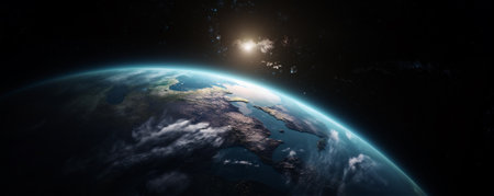Banner of the Earth. Space Planet background. AI generated contentの素材