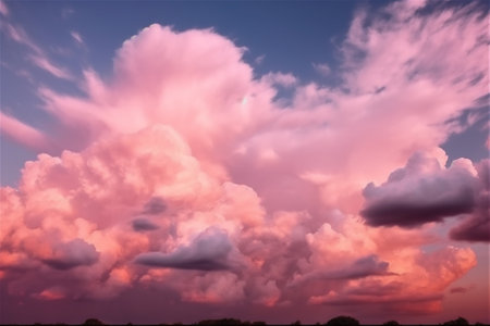 Sugar cotton pink clouds background. AI generated contentの素材