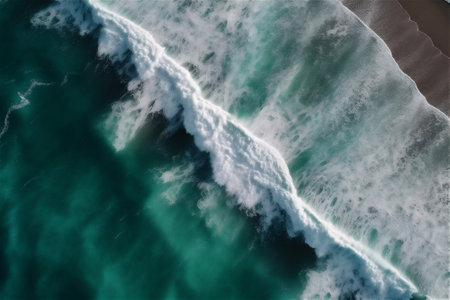 Blue green surface of the ocean with gentle ripples on the surface and light refracting. AI generated contentの素材