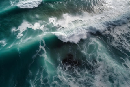 Blue green surface of the ocean with gentle ripples on the surface and light refracting. AI generated contentの素材