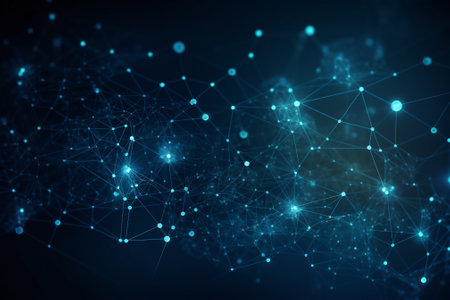 Futuristic Abstract Background Concept. Network Conveying Connectivity, Complexity And Data Flood Of Modern Digital Age.Communication And Technology Network Background With Moving Lines And Dots. AI generated contentの素材