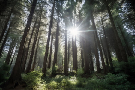 sun shining through the treesの素材