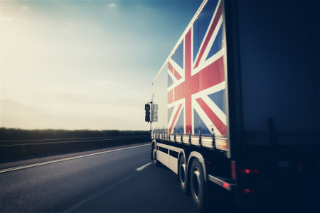 A car van, truck with national flag of United Kingdom. AI generated contentの素材