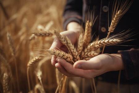 hands holding wheat in a field. AI generated contentの素材