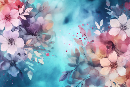 Colorful watercolor fantasy abstract background in pink-blue tones. AI generated contentの素材