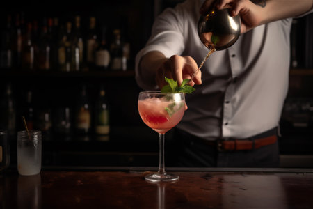 bartender making a cocktail at a bar. AI generated contentの素材