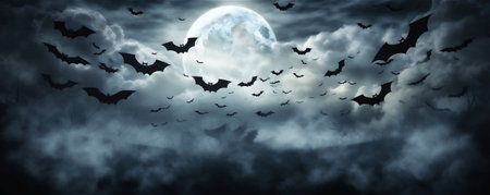 Full Moon, clouds and bats flying at nightの素材