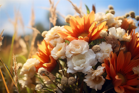 bouquet of autumn flowers outsideの素材