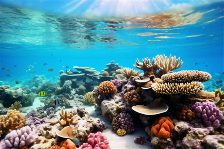 Ocean coral reef underwater. Sea world under water backgroundの素材