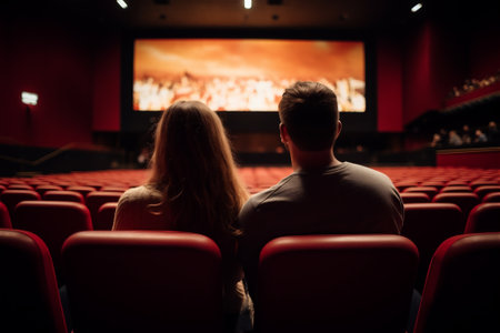 Young romantic loving couple at the cinema, relationships and lifestyle conceptの素材