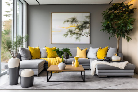 yellow and grey living roomの素材