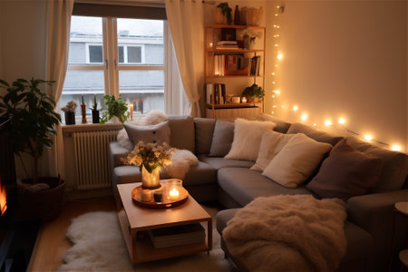 Modern cosy living room with sofa and coffee tableの素材