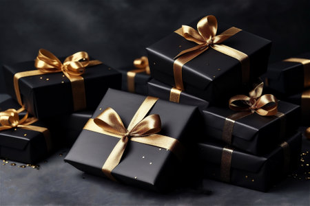 Black Friday sale with presents and golden ribbonsの素材