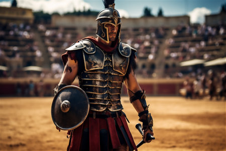 Portrait of victorious gladiator on arenaの素材